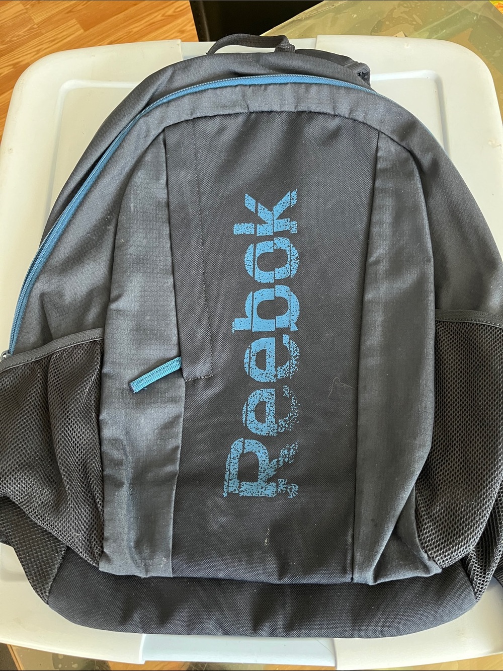 Reebok Black Backpack with Blue Logo and Trim